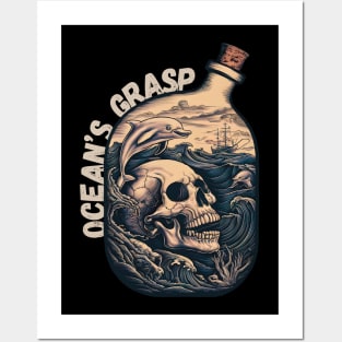 Skull Swimming Beneath Undulating Waves - Ocean’s Grasp Posters and Art